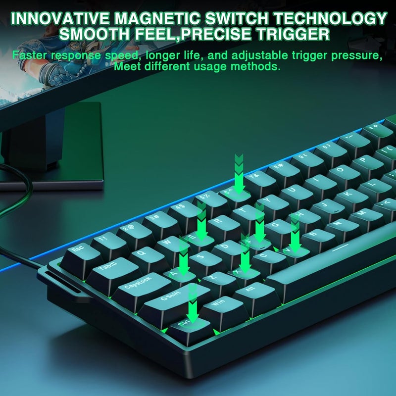 CORBOBO Aula WIN60 HE - 60% Mechanical Gaming Keyboard Wired, Magnetic Switch Hot Swappable, Adjustable Actuation Rapid Trigger Mode, 8000 Hz Polling Rate, RGB Small Keyboard 60 Percent Compact Design for PC - Image 4
